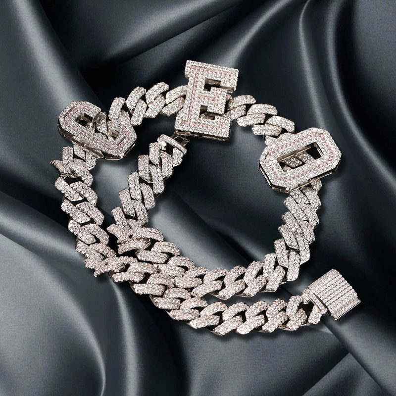 Moissanite Hip Hop Punk Custom Alphabet Cuban Bracelet