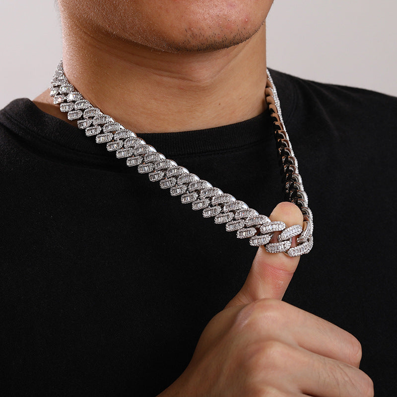 16mm Moissanite Square Round Diamond Baguette Cuban Chain