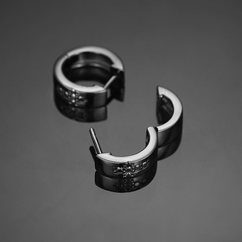 S925 Moissanite Hip Hop Black Cross Earrings