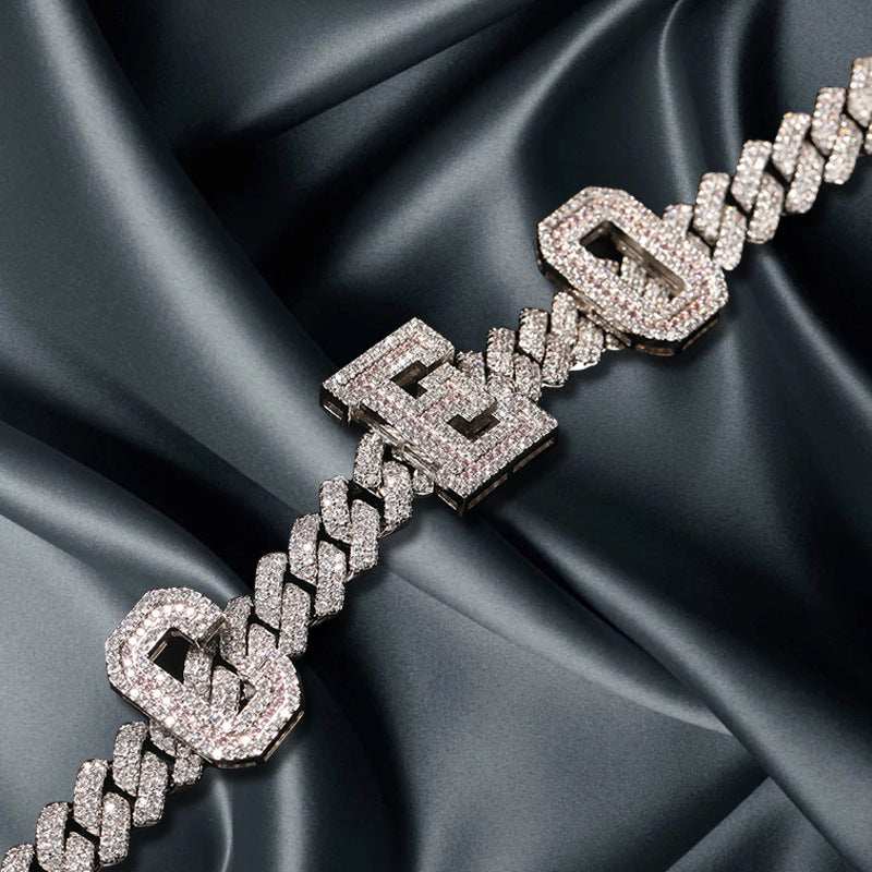 Moissanite Hip Hop Punk Custom Alphabet Cuban Bracelet