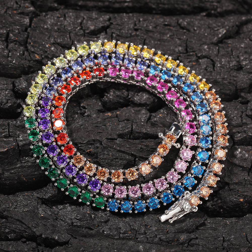 Hip Hop Trend Colored Zircon Tennis Chain