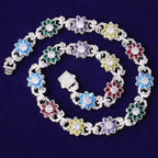 Hip-Hop Colored Flower Leaf Necklace with Moissanite