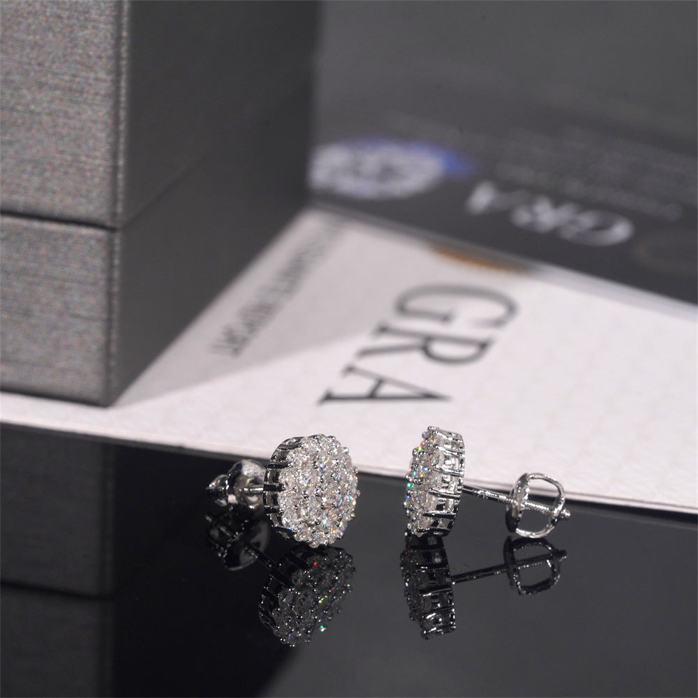 Moissanite Hip Hop Flower Round Earrings