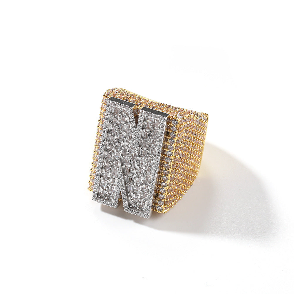 Two Tone Alphabet Digit Moissanite Custom Ring