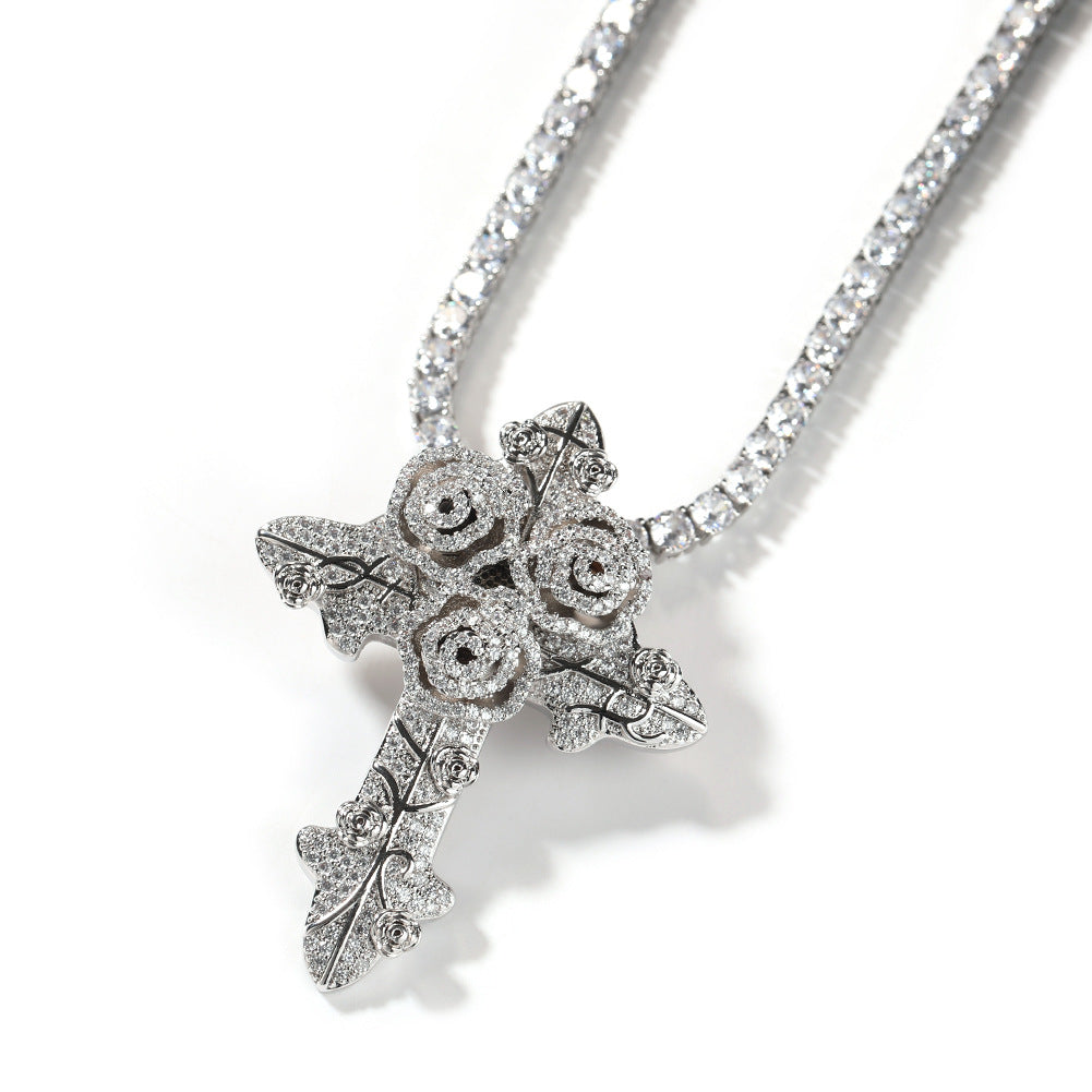 Hip Hop Rose Cross Pendant Jewelry for Men & Women