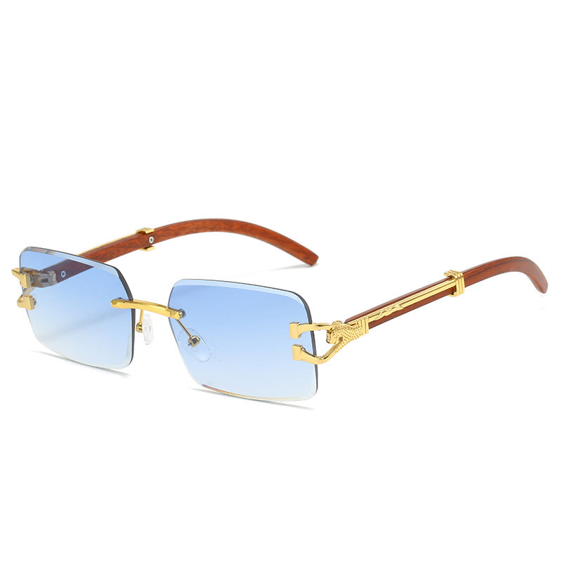 New Frameless Square Metal Leopard Design Frame Sunglasses