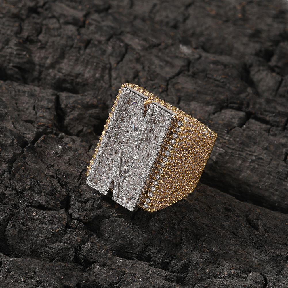 Two Tone Alphabet Digit Moissanite Custom Ring