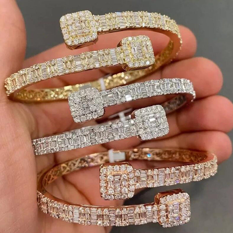 Moissanite Baguette Bangle Bracelet For Men