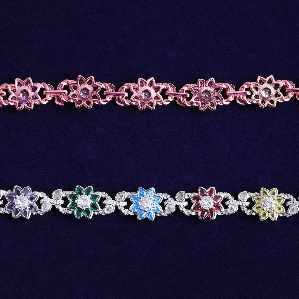 Hip-Hop Colored Flower Leaf Necklace with Moissanite
