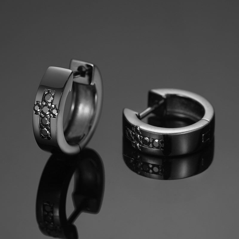 S925 Moissanite Hip Hop Black Cross Earrings