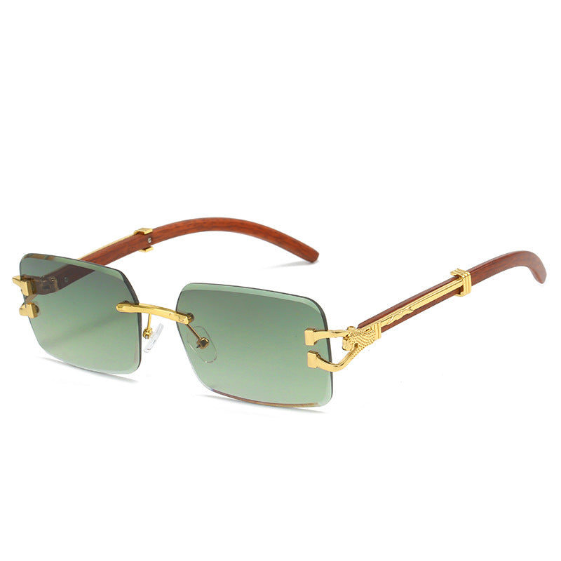 New Frameless Square Metal Leopard Design Frame Sunglasses
