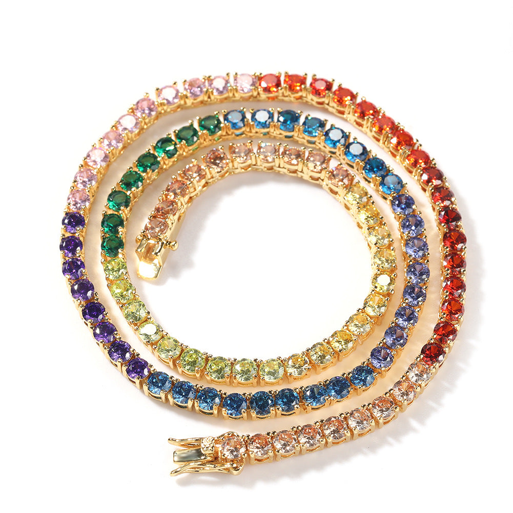 Hip Hop Trend Colored Zircon Tennis Chain