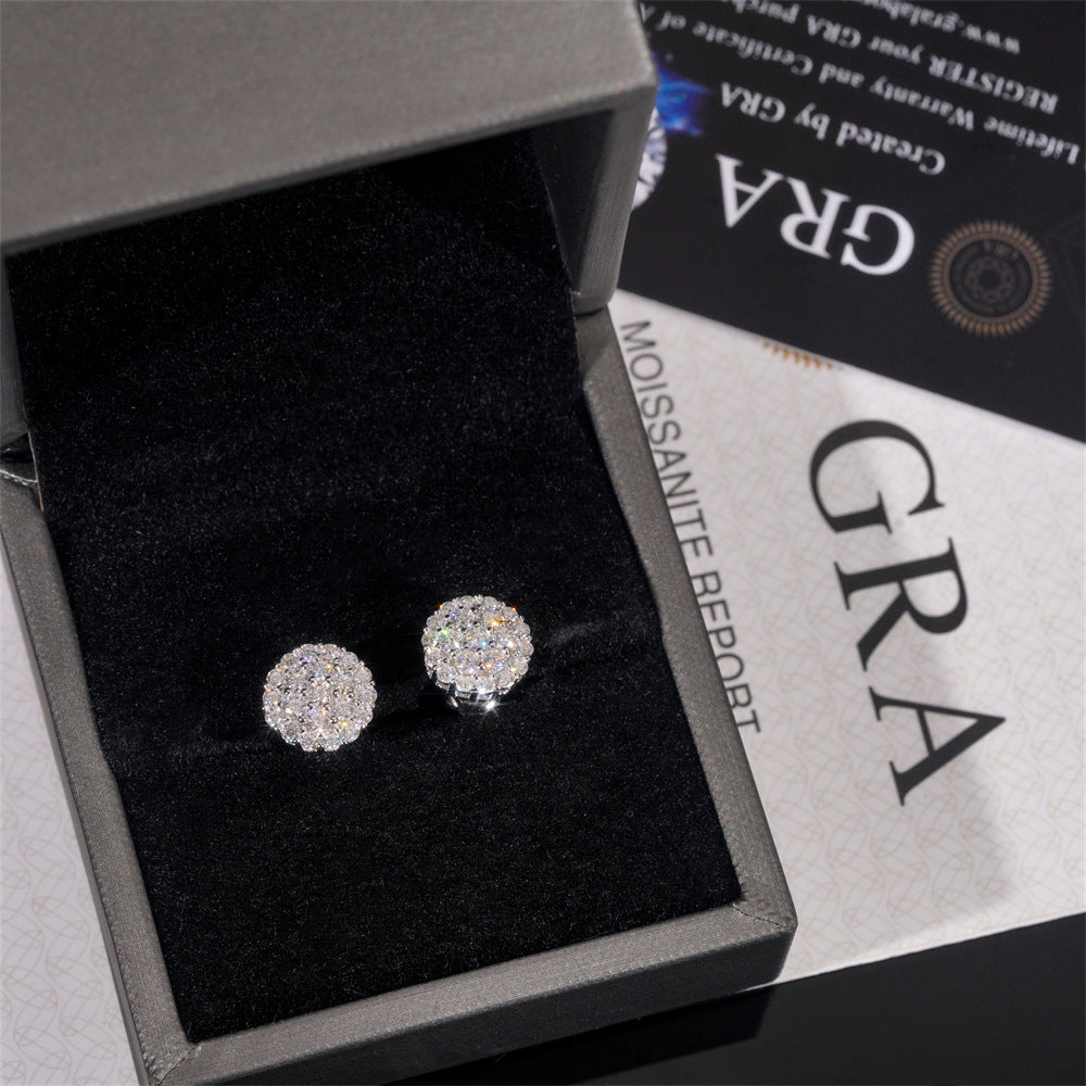 Moissanite Hip Hop Flower Round Earrings