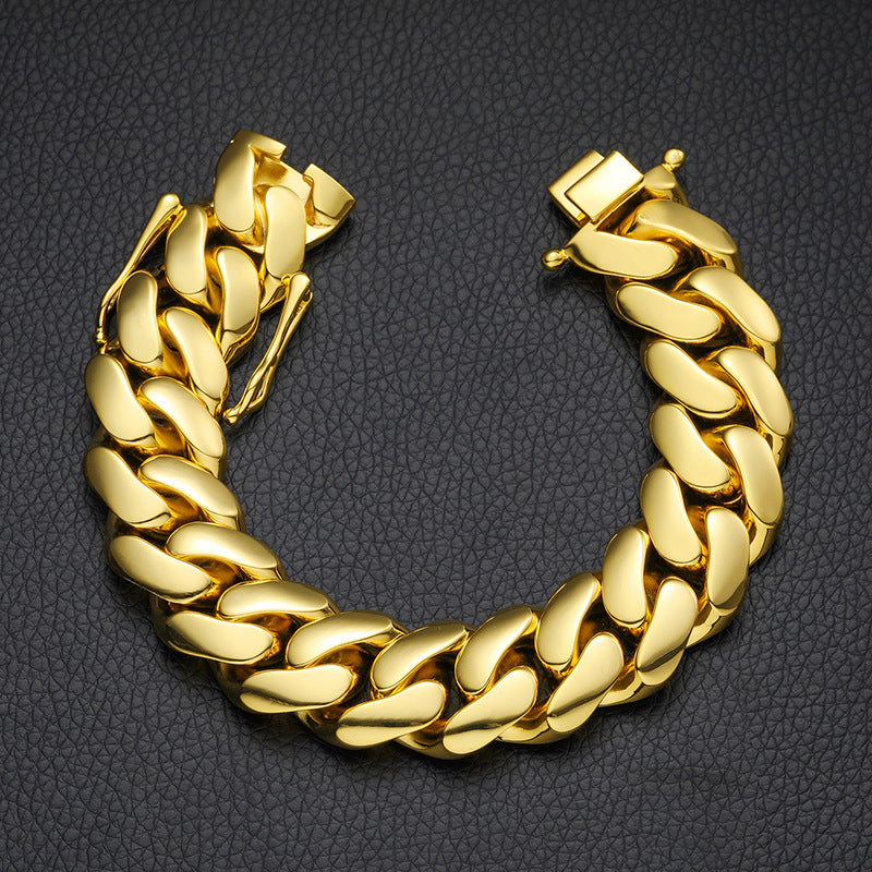 14/16/18/20mm Width 14K Gold Plated Glossy Large Cuban Chain