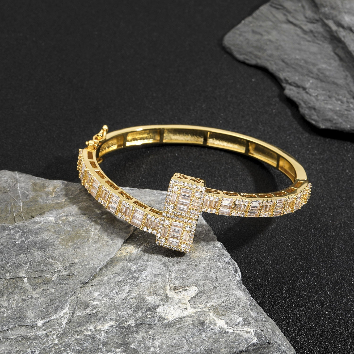 VVSBOX Moissanite Baguette Stones Cuff Bangle