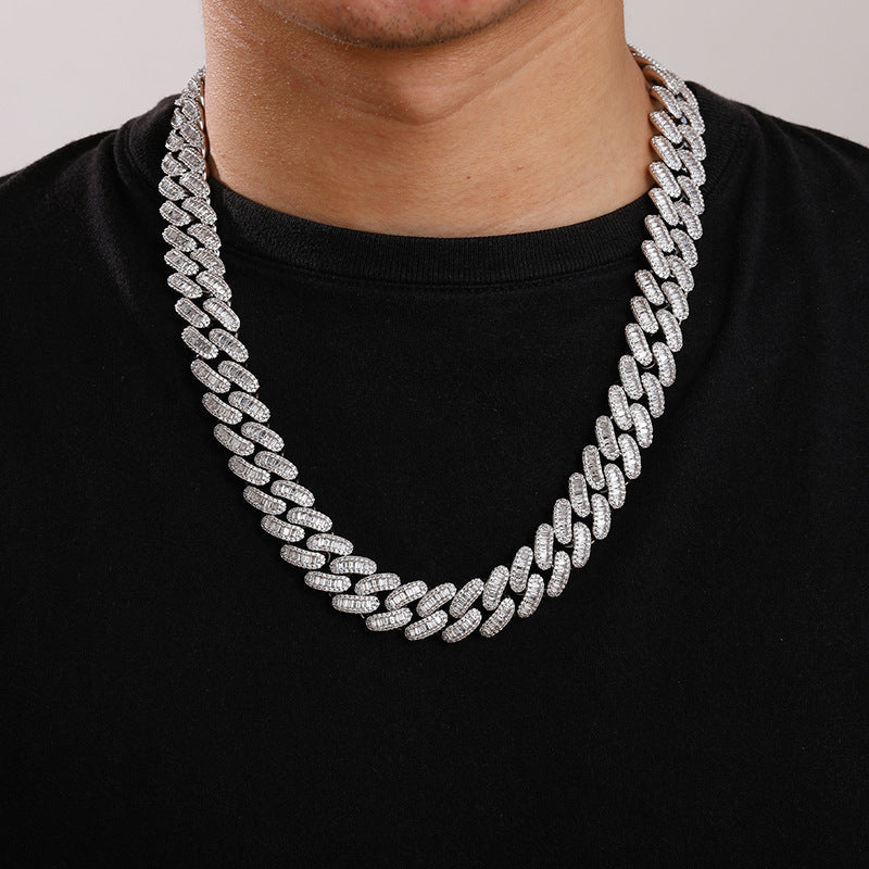 16mm Moissanite Square Round Diamond Baguette Cuban Chain