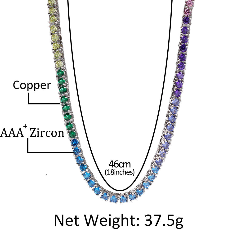 Hip Hop Trend Colored Zircon Tennis Chain