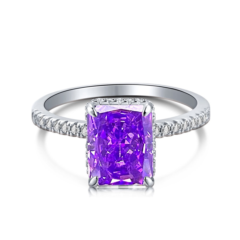 S925 Advanced Ice Flower Cut Colorful Gem Ring
