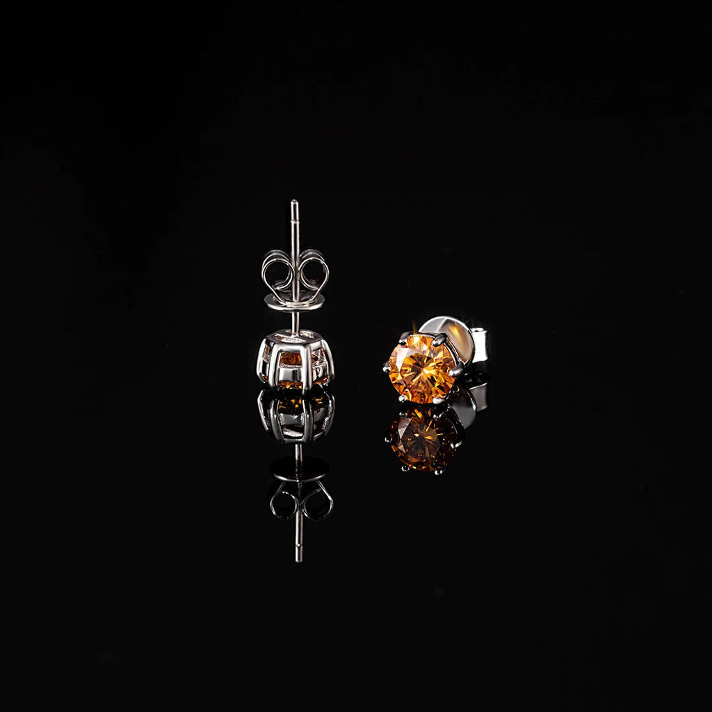 S925 & VVS Moissanite Certified Yellow Stud Earrings (Total 2 Carats )