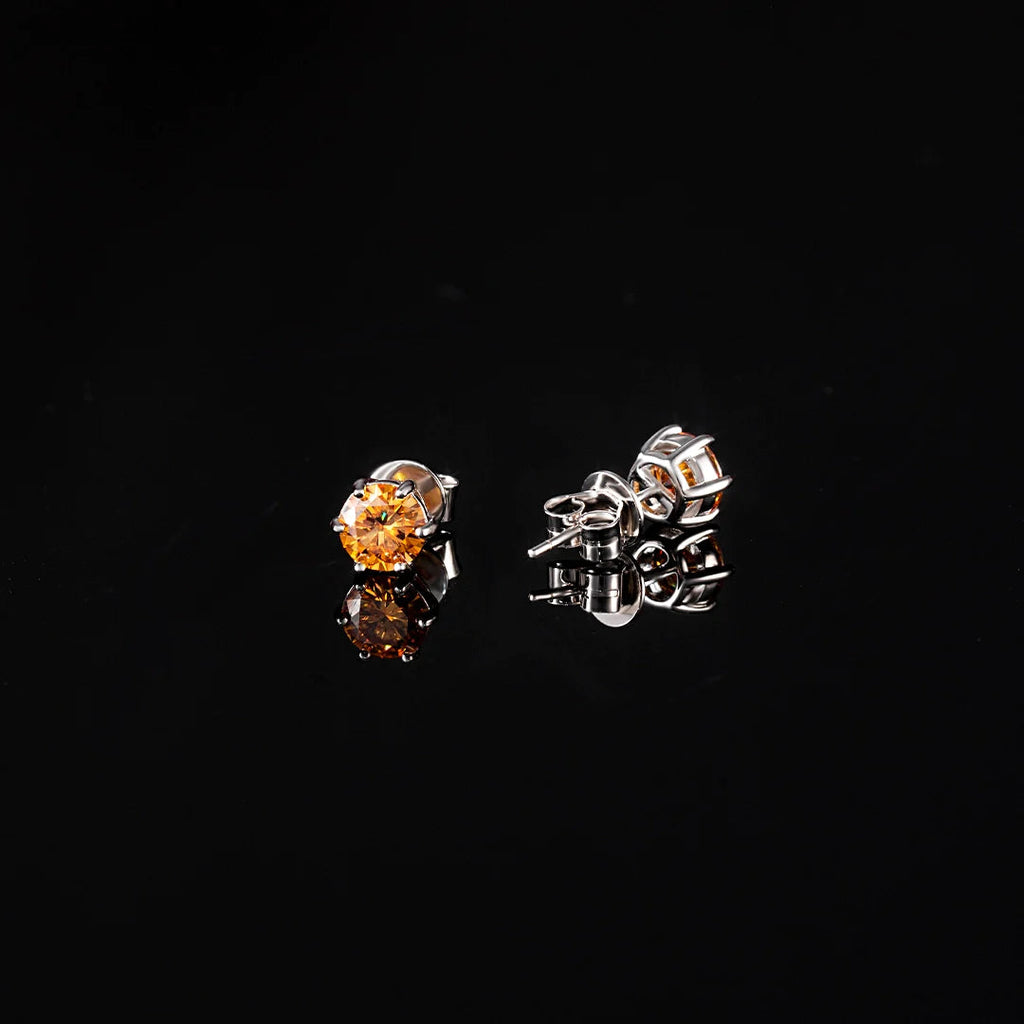 S925 & VVS Moissanite Certified Yellow Stud Earrings (Total 2 Carats )