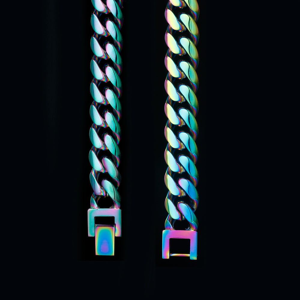10mm Rainbow Cuban Link Bracelet and Chain Set