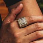 Moissanite Retro Cubist Mens Ring in 14K Gold