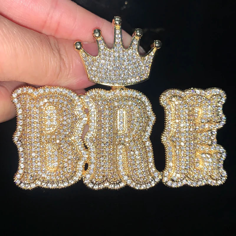 Moissanite Custom Crown Bail Layered Bubble Letter Pendant