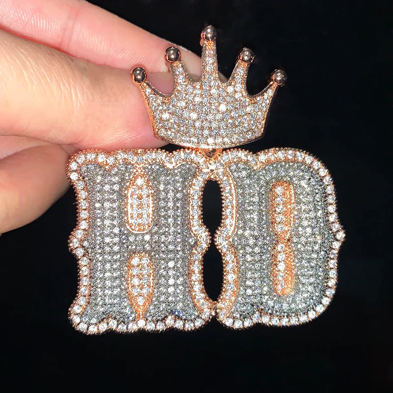 Moissanite Custom Crown Bail Layered Bubble Letter Pendant