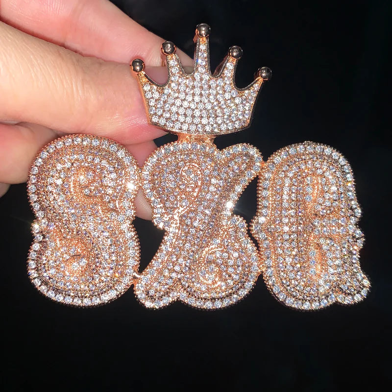 Moissanite Custom Crown Bail Layered Bubble Letter Pendant
