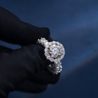 Solitaire Halo Ring with Side Diamonds