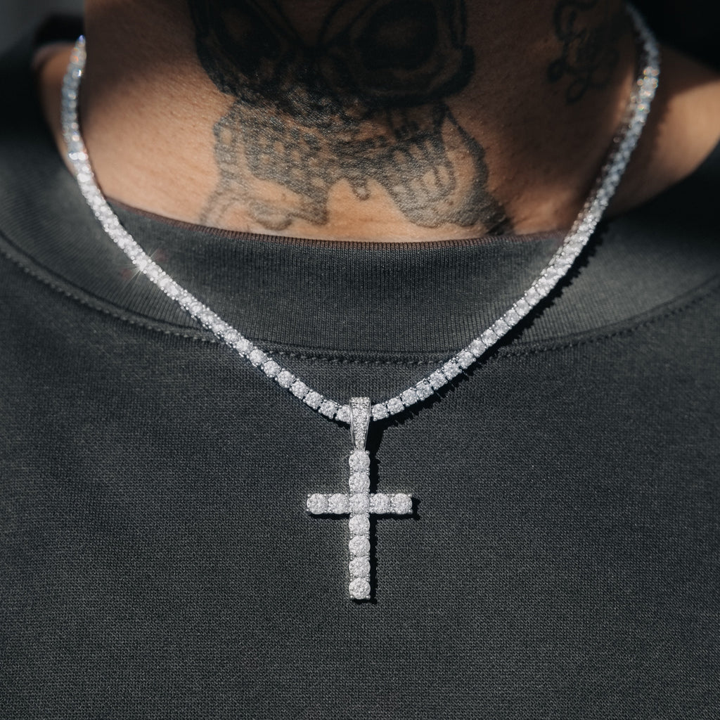 Moissanite Diamond Cross Pendant In White Gold