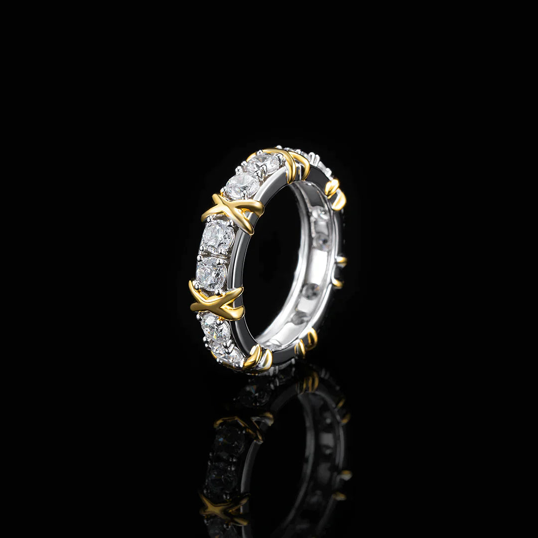 S925 Two Tone Crossover Moissanite Ring