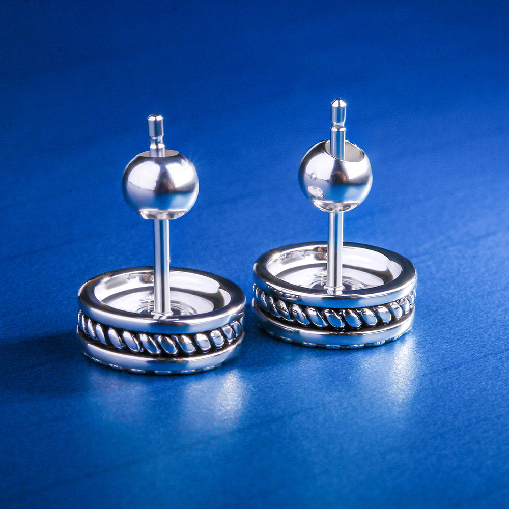 S925 Round Black Onyx Moissanite Stud Earrings for Men