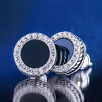 S925 Round Black Onyx Moissanite Stud Earrings for Men