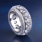 Iced Ring and Onyx Earrings Set White Gold Plated