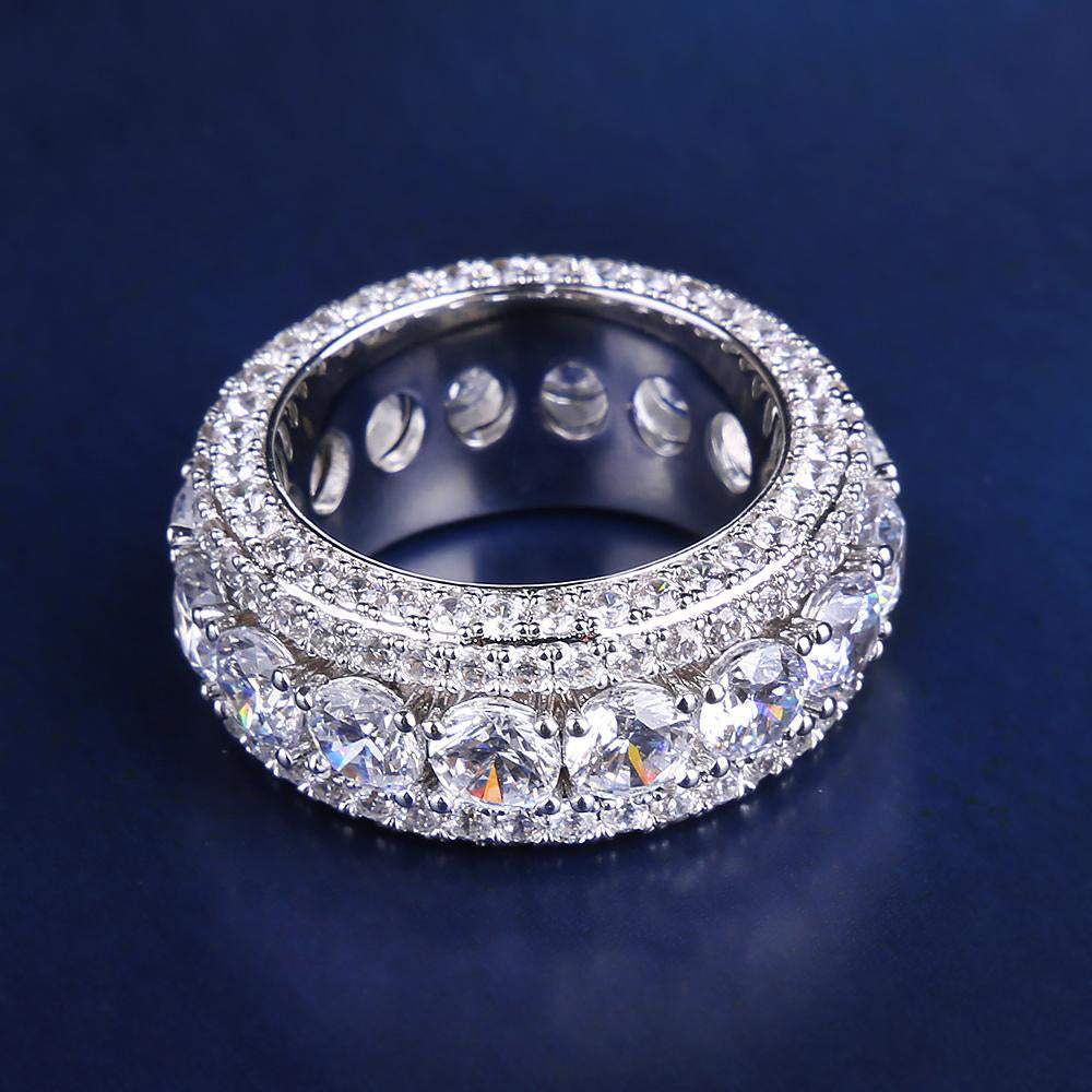 Iced Ring and Onyx Earrings Set White Gold Plated
