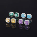 S925 Silver 8mm Diameter Colored Square Moissanite Flower Cut Earrings