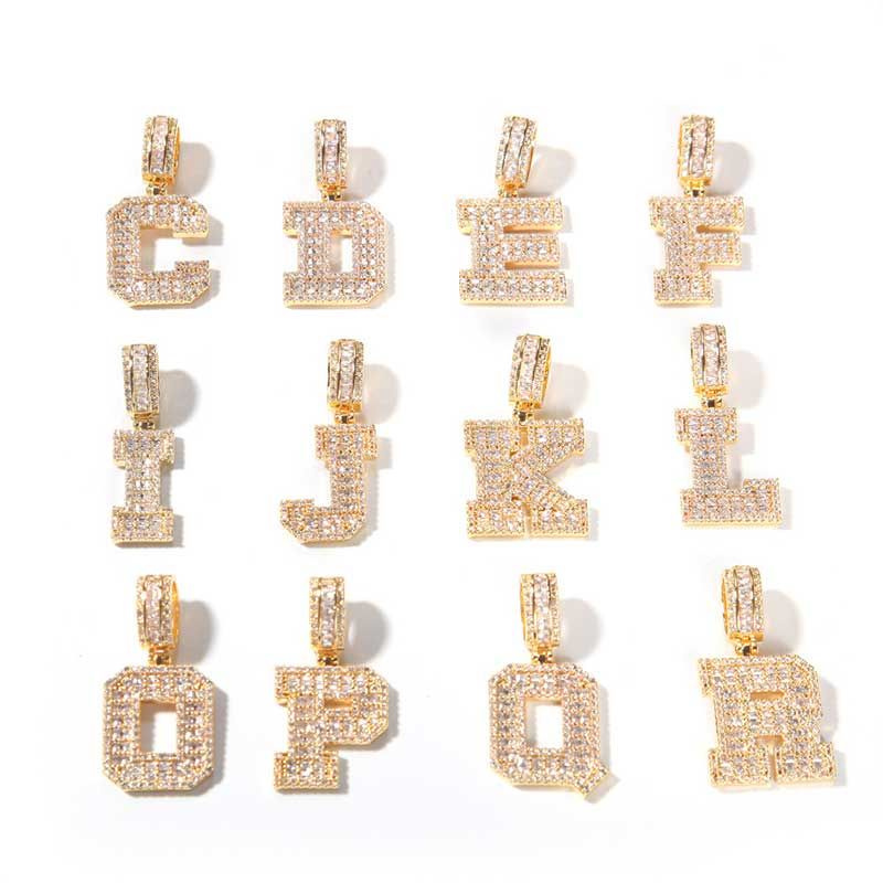 Baguette A to Z Initials Letters Moissanite Pendants in White Gold