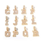 Baguette A to Z Initials Letters Moissanite Pendants in White Gold