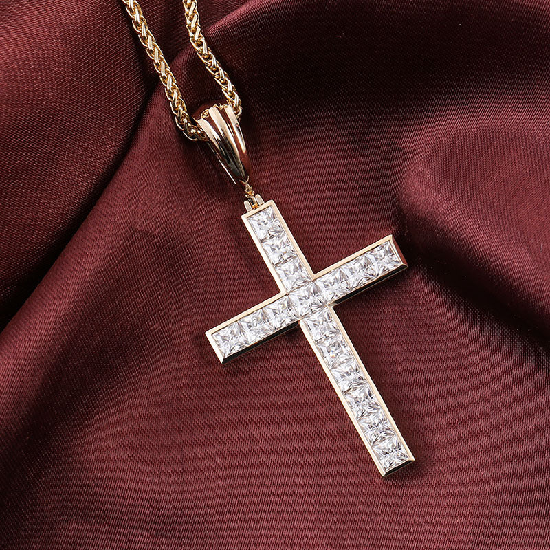 Cross Moissanite Square Pendant