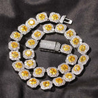 12mm Moissanite Yellow Handset Clustered Tennis Chain in White Gold
