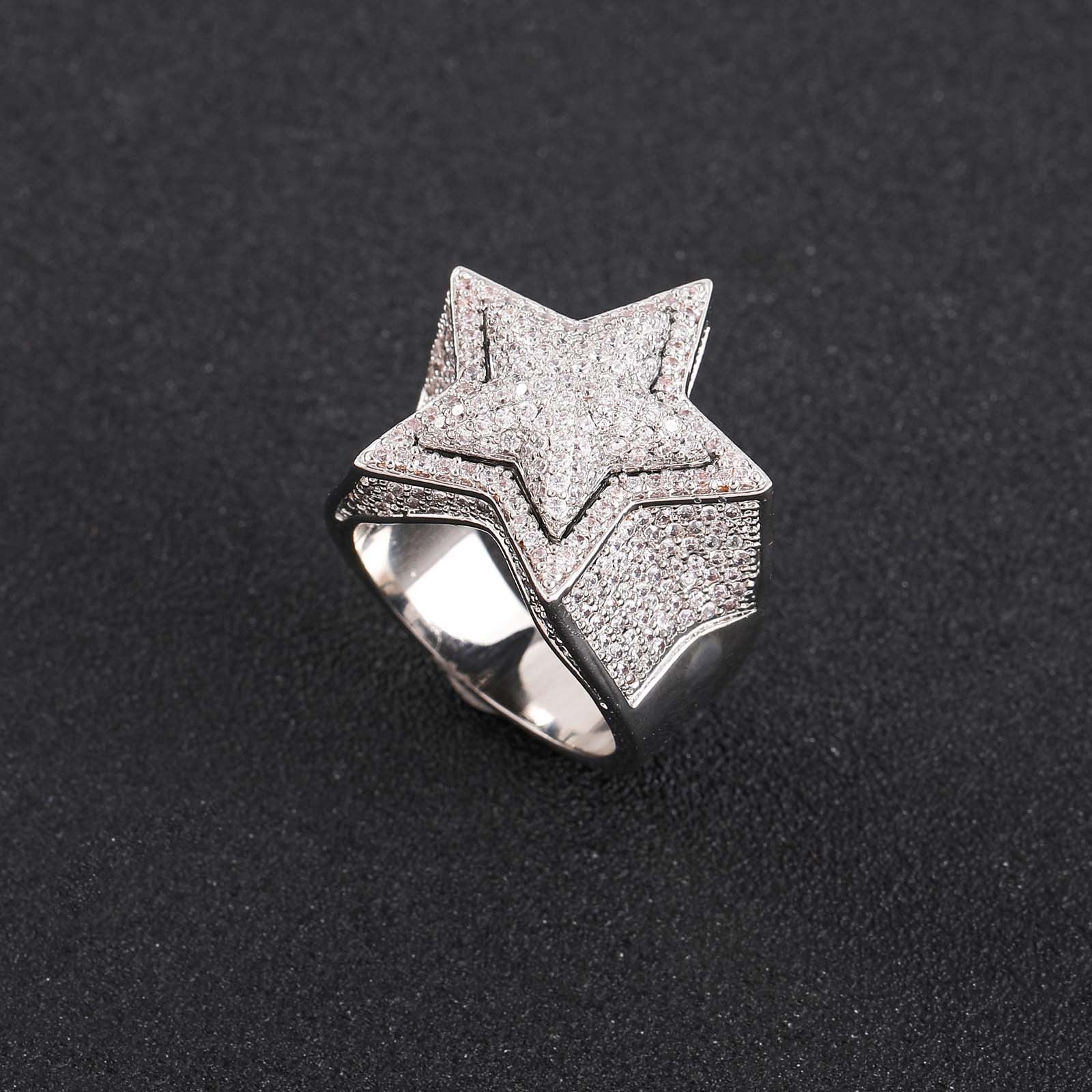 18K Gold Moissanite Iced Star Ring
