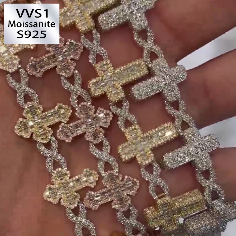 8mm Moissanite Cross Cuban Bracelet