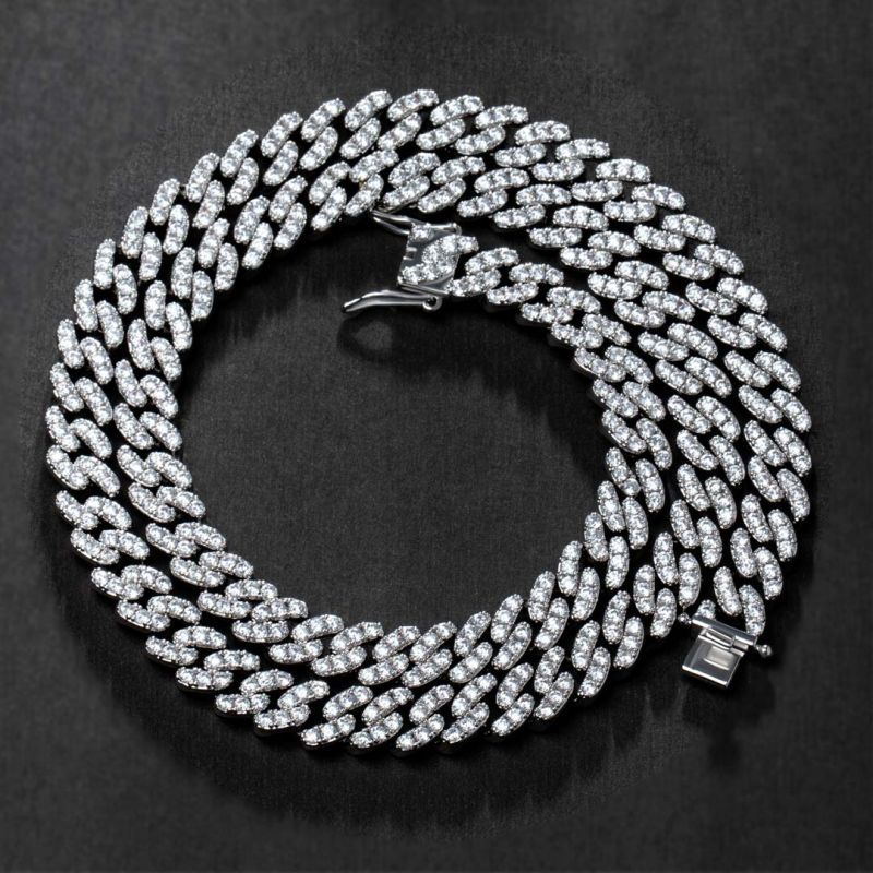 Iced 8mm Moissanite Cuban Link Chain Set in White Gold