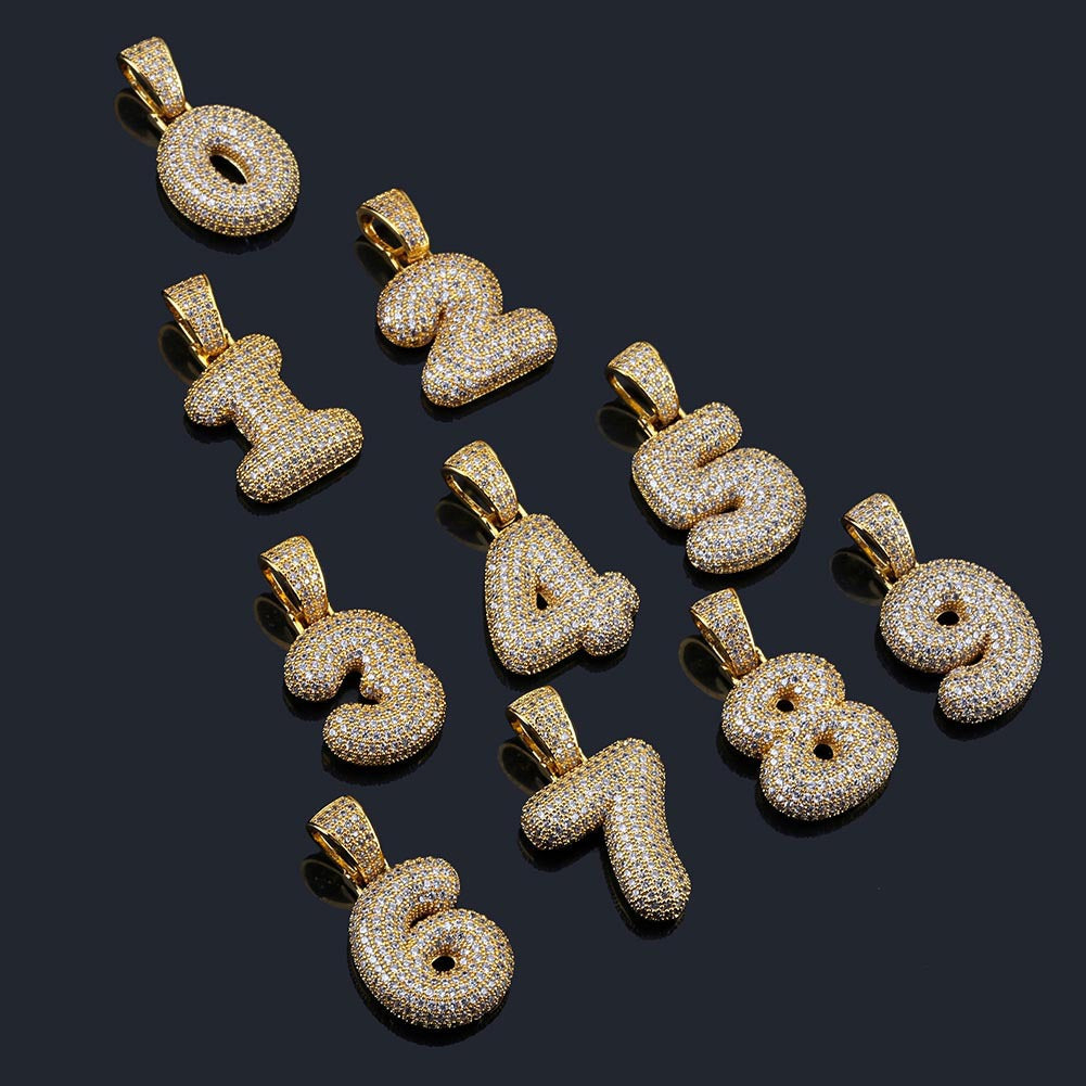 Ice 0-9 Arabic Numerals Moissanite Pendant