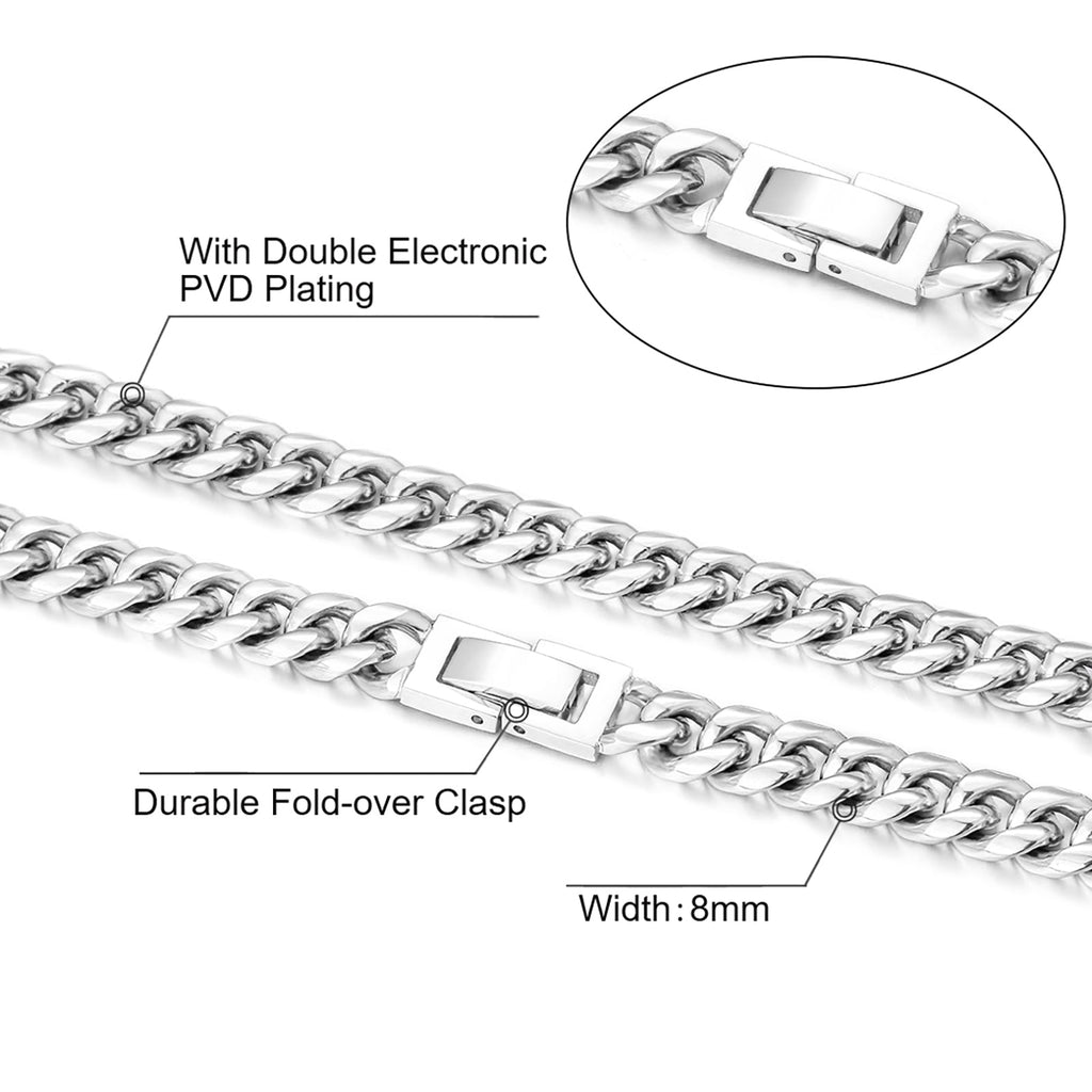 8mm Miami Cuban Link Chain and Bracelet Set in White Gold