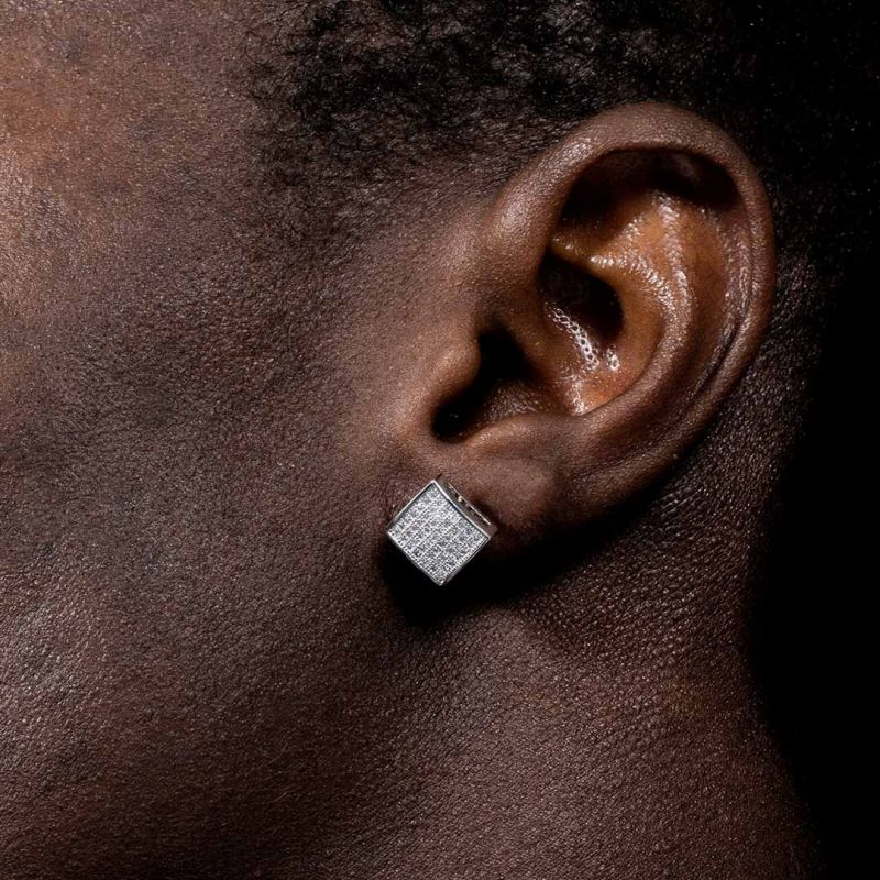 Iced Square Shape Stud Moissanite Earring