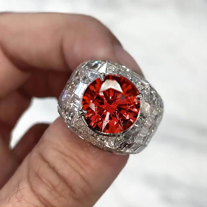 5.8 CT Moissanite Round& Emerald Cut Ring