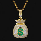 Iced Out Money Bag Mens Moissanite Pendant Necklace in 14K Gold