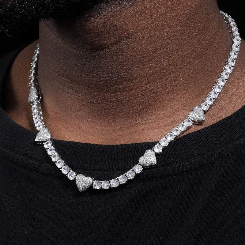 5mm Moissanite Heart Tennis Chain in White Gold